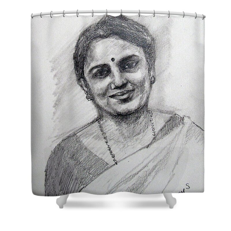 Self-portrait In Pencil Shower Curtain featuring the drawing Self-portrait #2 by Asha Sudhaker Shenoy