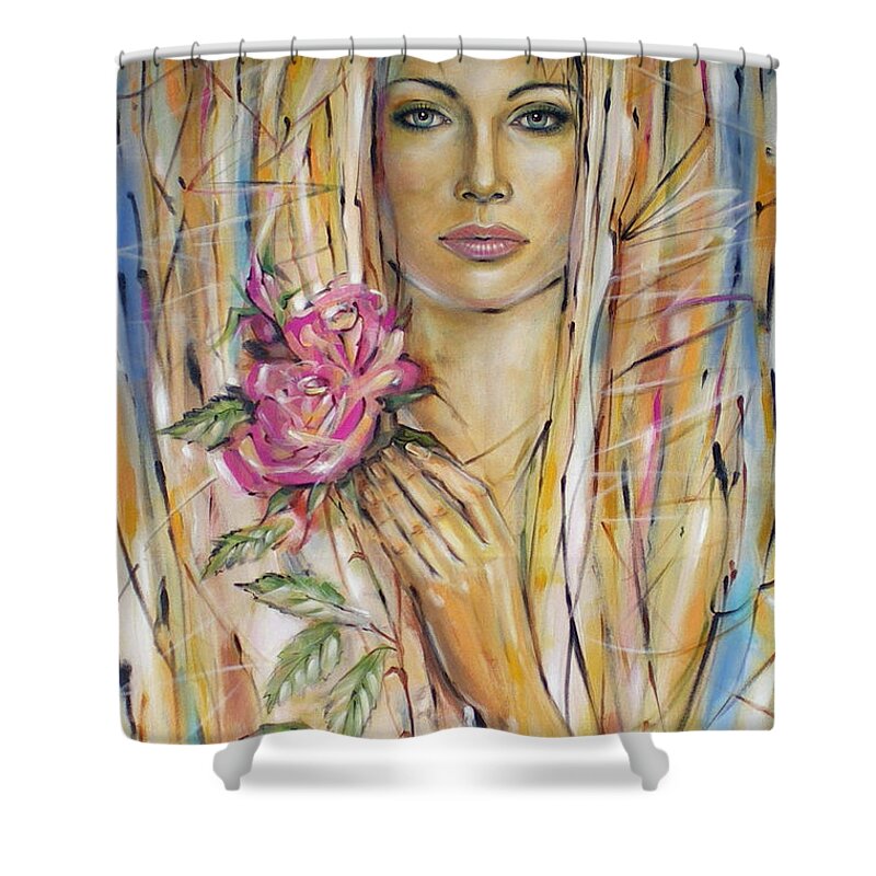 Woman Shower Curtain featuring the painting Silence of Roses 020209 #2 by Selena Boron