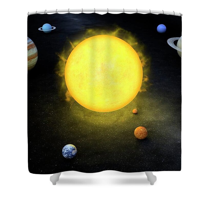 Shadow Shower Curtain featuring the digital art Solar System, Artwork #2 by Andrzej Wojcicki