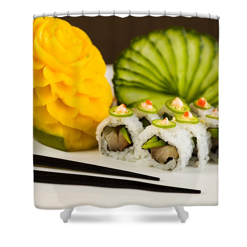 Asian Shower Curtain featuring the photograph Spicy Tuna Roll by Raul Rodriguez