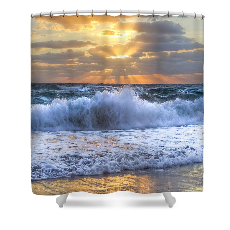 Ocean Shower Curtain featuring the photograph Splash Sunrise by Debra and Dave Vanderlaan