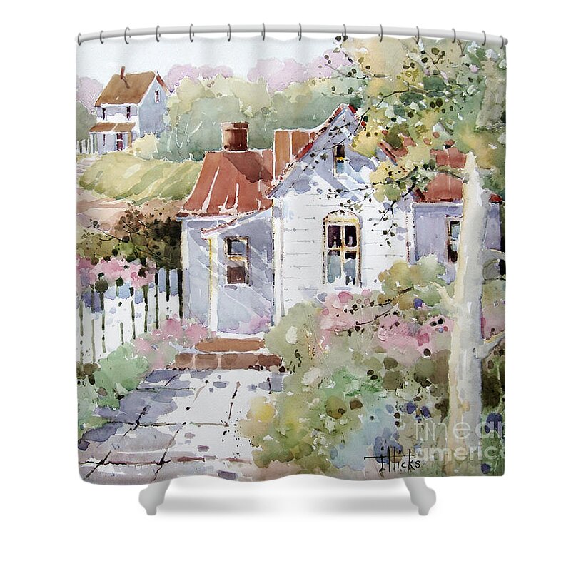 Cottage Shower Curtain featuring the painting Summer Time Cottage by Joyce Hicks