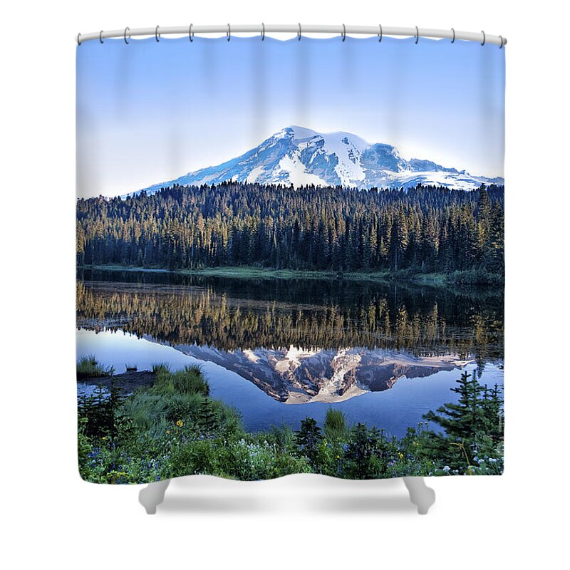 Cascade Mountains Shower Curtain featuring the photograph Sunrise at Reflection Lake #2 by Ronald Lutz