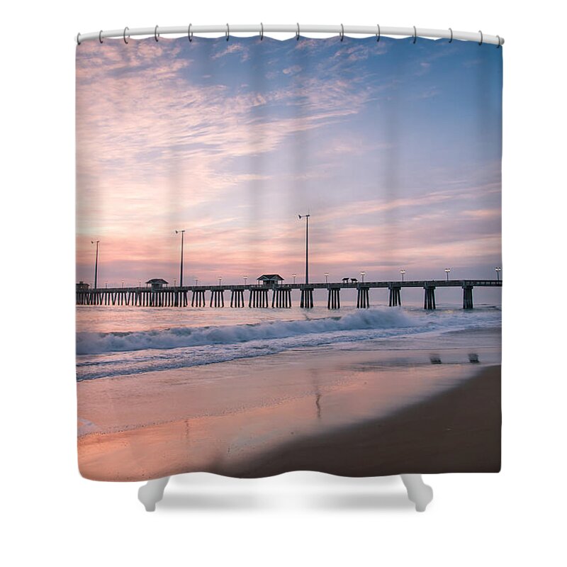 Sky Shower Curtain featuring the photograph Sunrise at the pier by Stacy Abbott