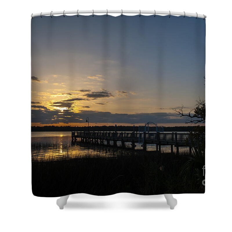Sunset Shower Curtain featuring the photograph Twilight over the Wando River by Dale Powell