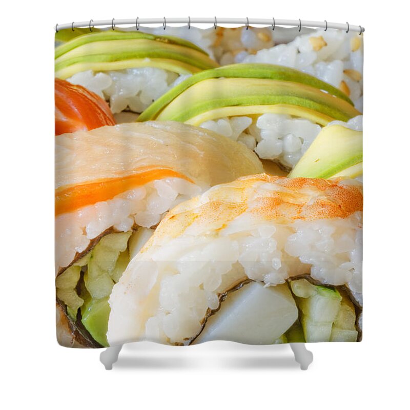 Appetizer Shower Curtain featuring the photograph Sushi by Peter Lakomy
