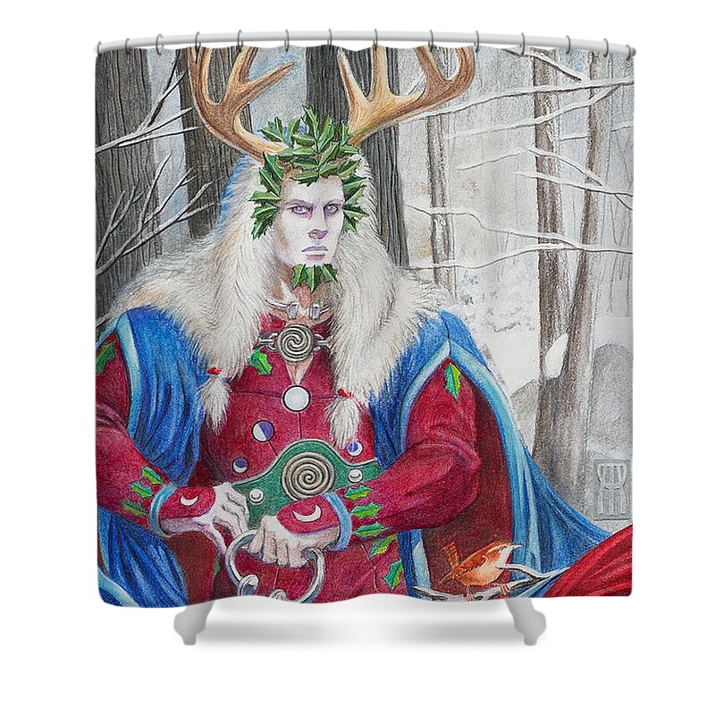 Pagan Shower Curtain featuring the painting The Holly King #2 by Melissa A Benson