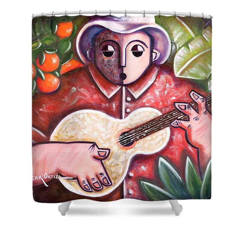 Puerto Rico Shower Curtain featuring the painting Trovando en Las Marias by Oscar Ortiz