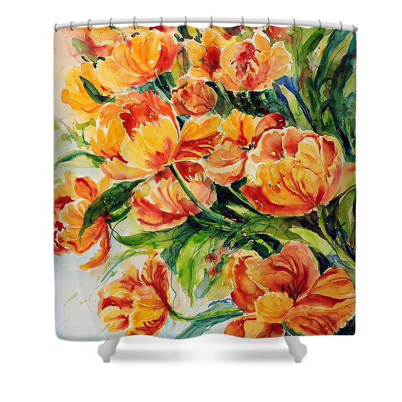 Orange Shower Curtain featuring the painting Tulips by Ingrid Dohm