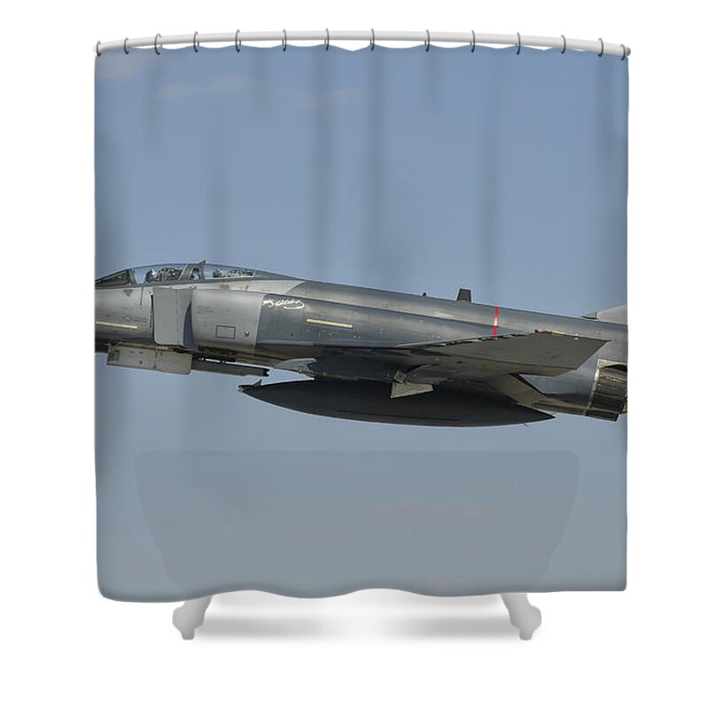 Horizontal Shower Curtain featuring the photograph Turkish Air Force F-4 Phantom Flying #2 by Giovanni Colla