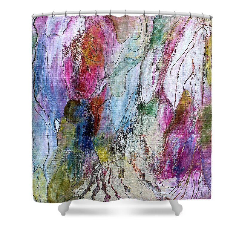 Mixed Media Shower Curtain featuring the painting Under The Ice Of Venus by Bellesouth Studio