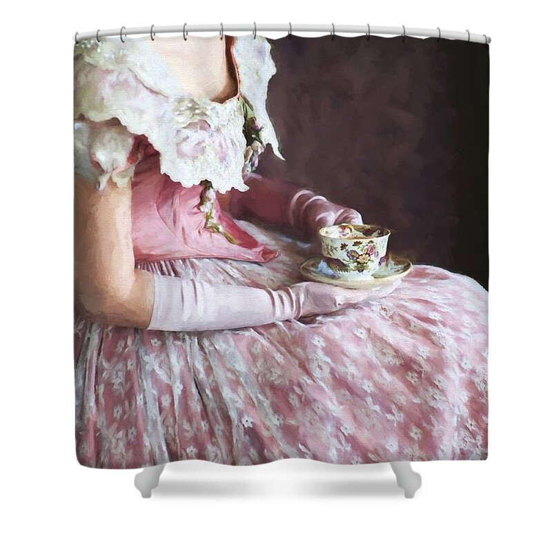 Victorian Shower Curtain featuring the photograph Victorian Woman Taking Tea #3 by Lee Avison