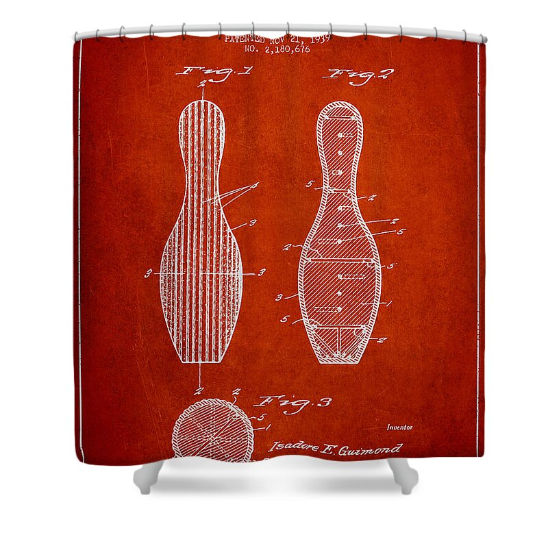 Bowling Shower Curtain featuring the drawing Vintage Bowling Pin Patent Drawing from 1939 #3 by Aged Pixel