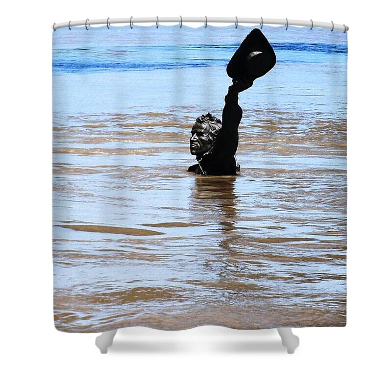 Lewis And Clark Statue Shower Curtain featuring the photograph Waters Up by Kelly Awad