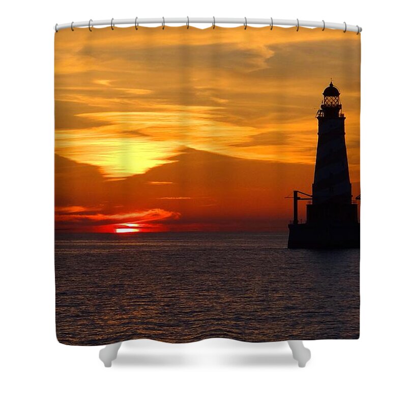 Lighthouse Shower Curtain featuring the photograph White Shoal Light #1 by Keith Stokes