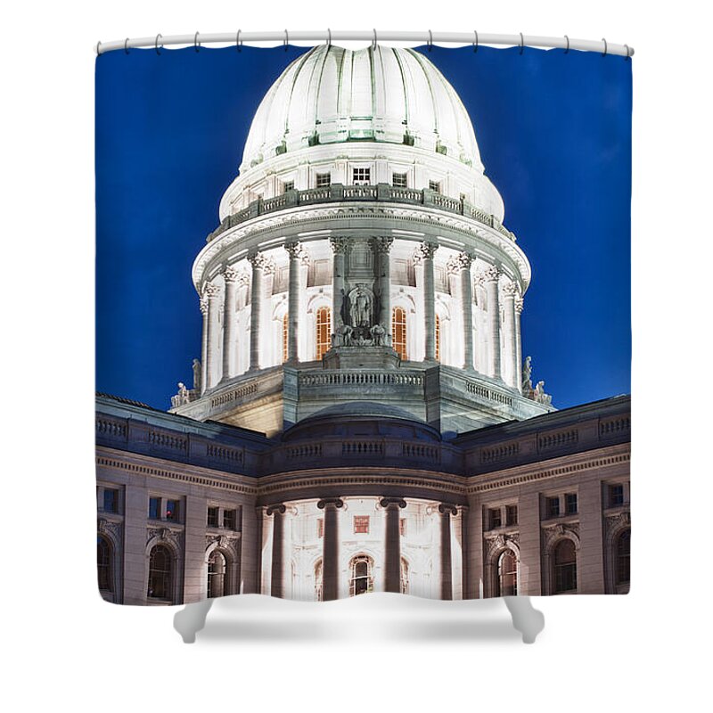 Clouds Shower Curtain featuring the photograph Wisconsin State Capitol Building at Night #2 by Sebastian Musial