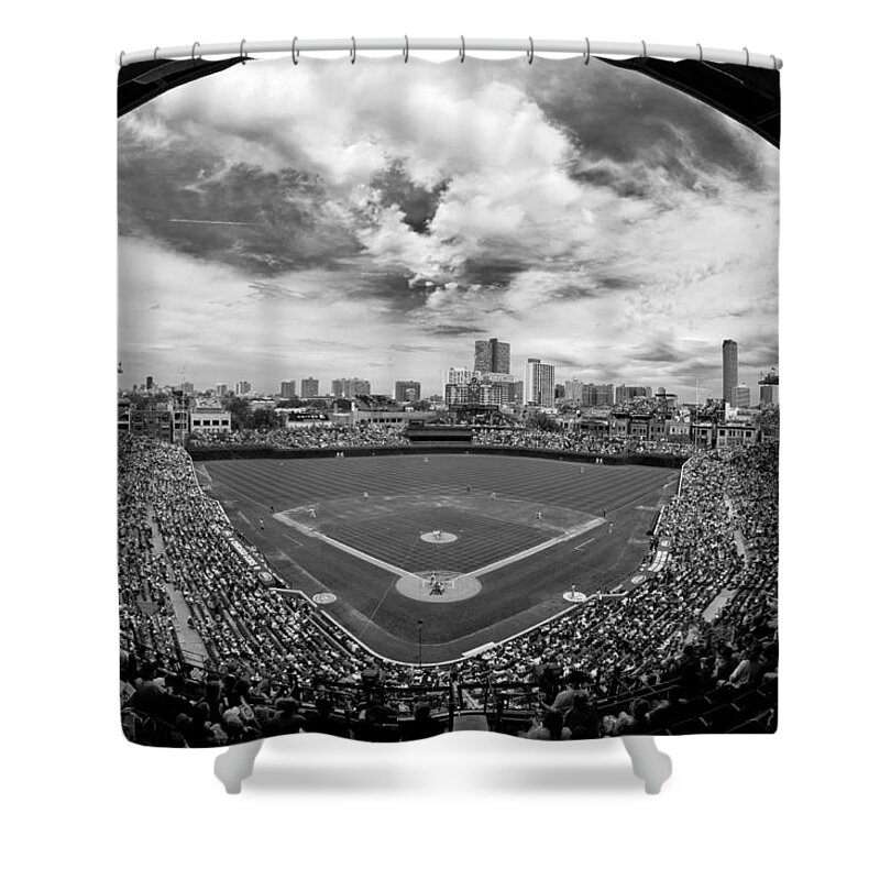 Wrigley Field Shower Curtain featuring the photograph Wrigley Field black and white art by Greg Wyatt