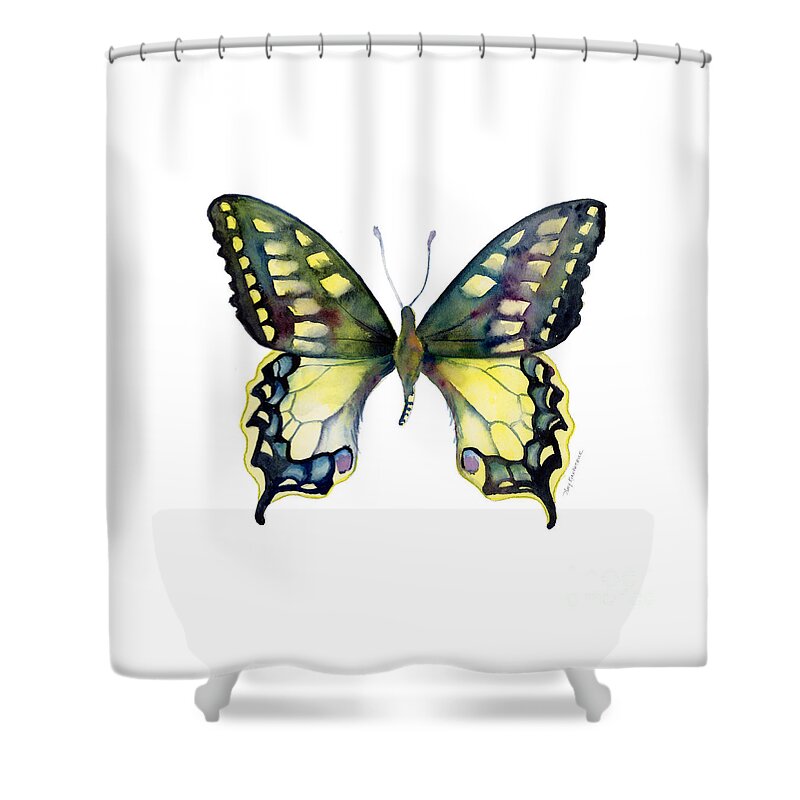 Blue Shower Curtain featuring the painting 20 Old World Swallowtail Butterfly by Amy Kirkpatrick