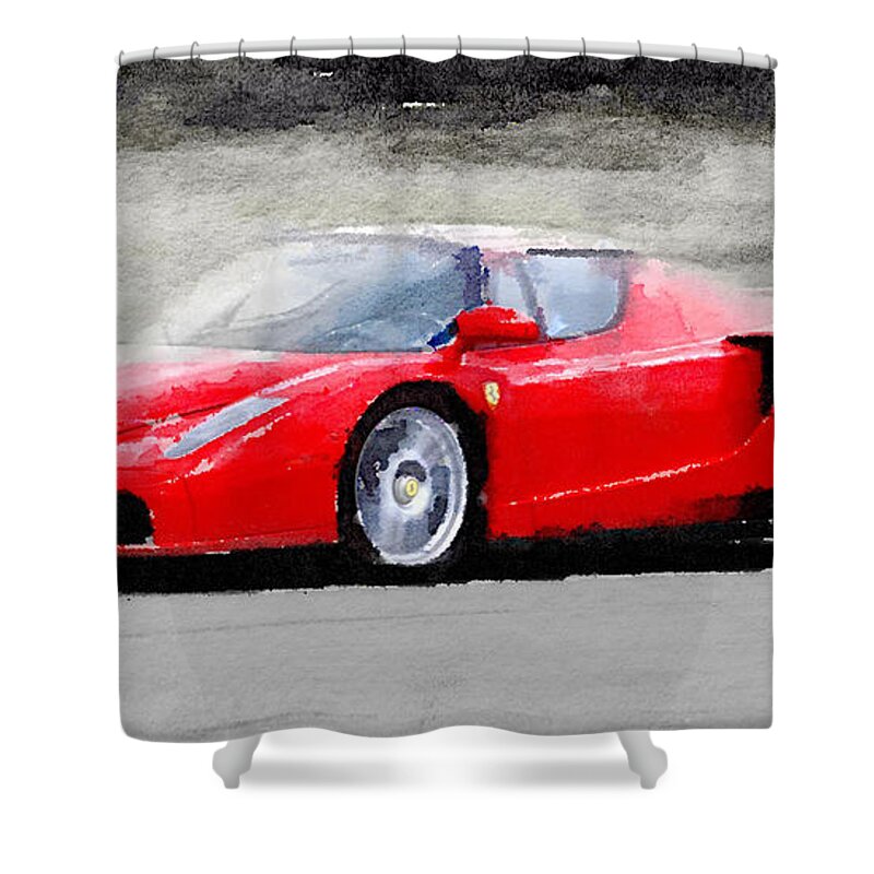 Ferrari Enzo Shower Curtain featuring the painting 2002 Ferrari Enzo Watercolor by Naxart Studio