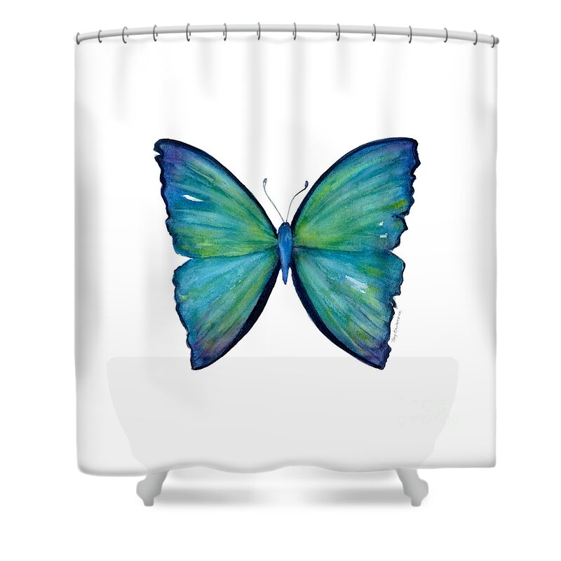 Blue Shower Curtain featuring the painting 21 Blue Aega Butterfly by Amy Kirkpatrick