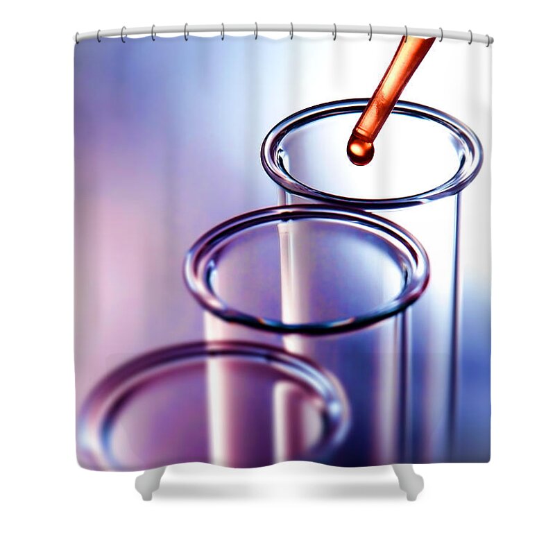 Test Shower Curtain featuring the photograph Laboratory Experiment in Science Research Lab by Science Research Lab By Olivier Le Queinec