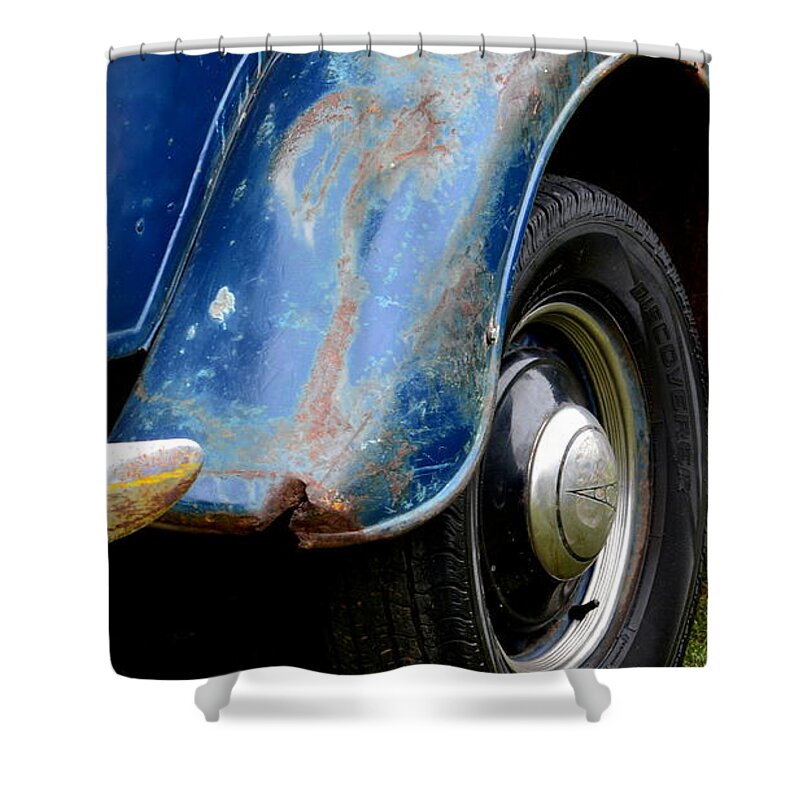 Blue Shower Curtain featuring the photograph Terra Nova HS Car Show by Dean Ferreira