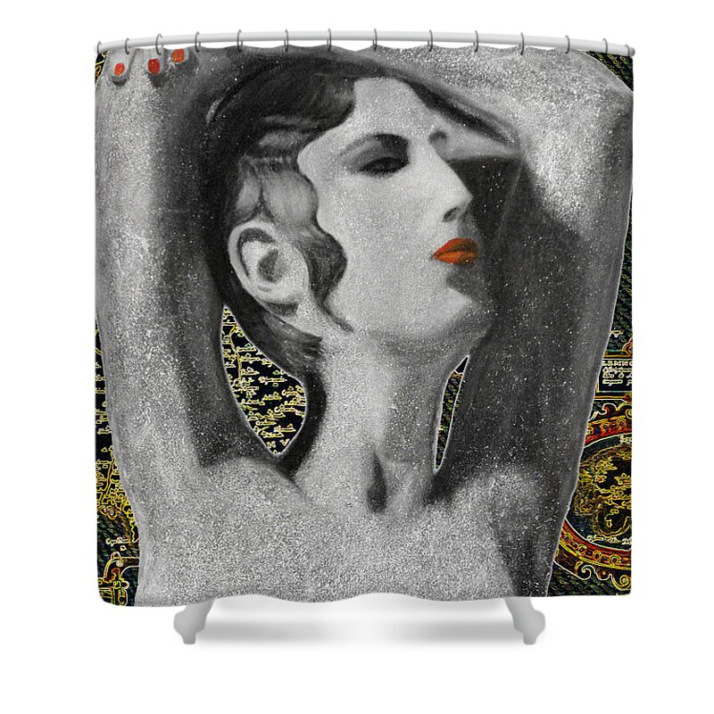 Augusta Stylianou Shower Curtain featuring the digital art Ancient Cyprus Map and Aphrodite #25 by Augusta Stylianou