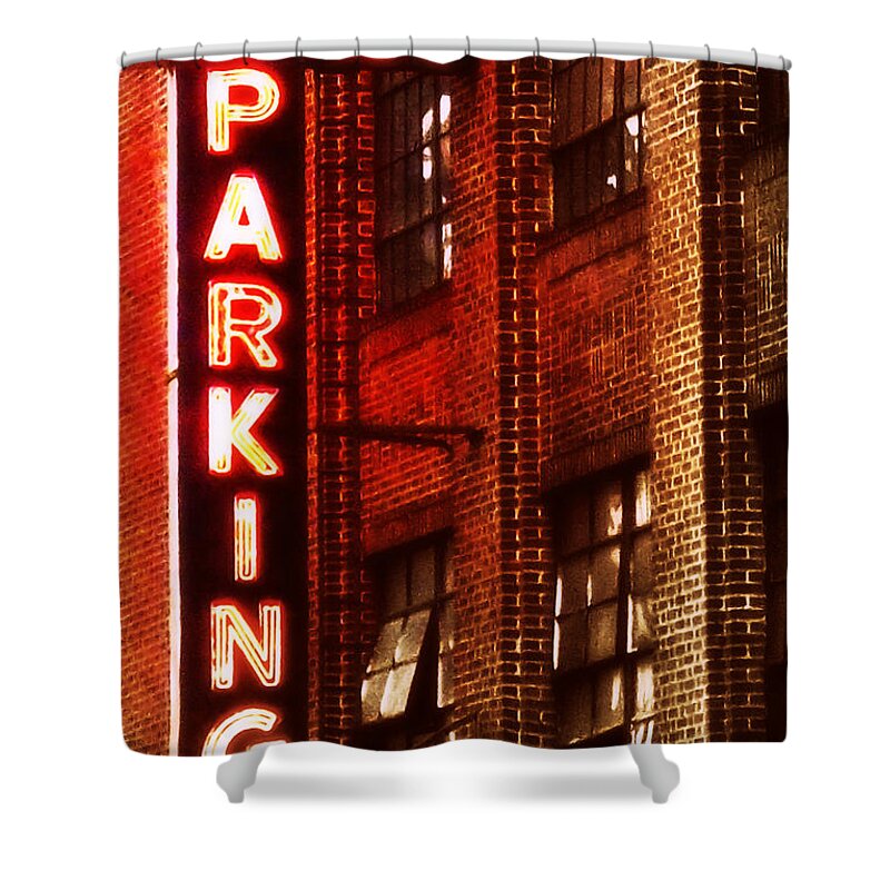 Garage Shower Curtain featuring the photograph 24-Hour Garage by Miriam Danar