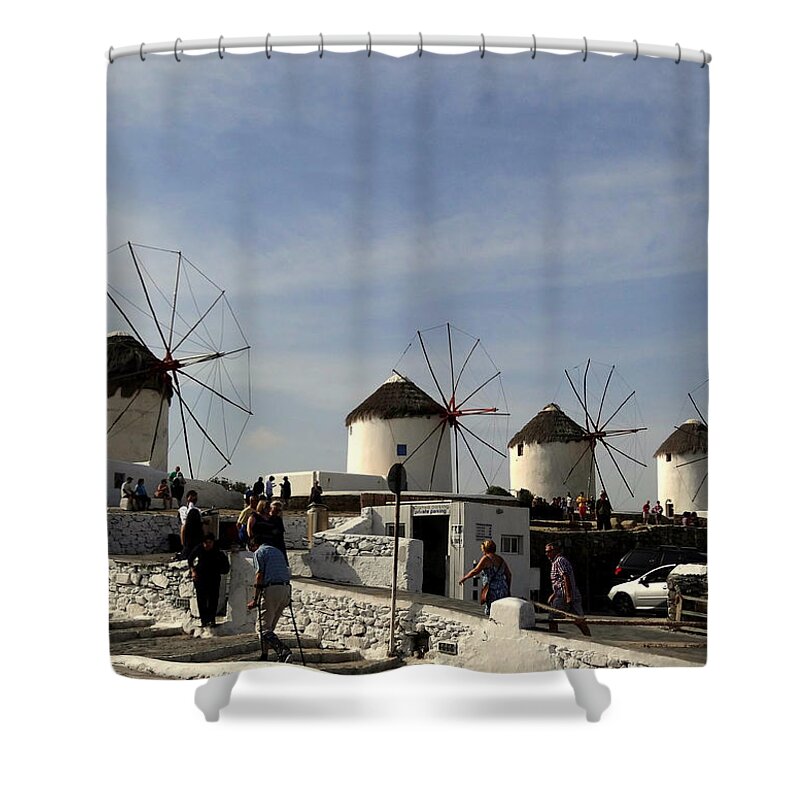 Greece Shower Curtain featuring the photograph The Windmills Of Mykonos Greece 2 by Rick Rosenshein