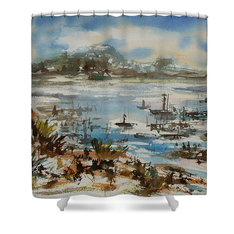 Monterrey Shower Curtain featuring the painting Bay Scene by Xueling Zou
