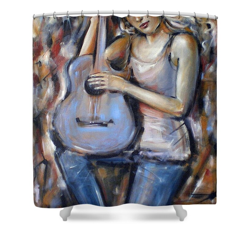 Blue Shower Curtain featuring the painting Blue Guitar 010709 #1 by Selena Boron