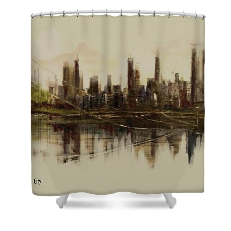 Fineartamerica.com Shower Curtain featuring the painting Bridge to the City  Contemporary Version by Diane Strain