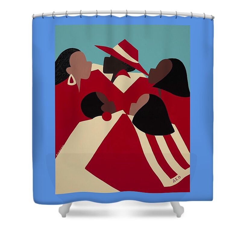 African American Shower Curtain featuring the painting Crimson and Cream by Synthia SAINT JAMES
