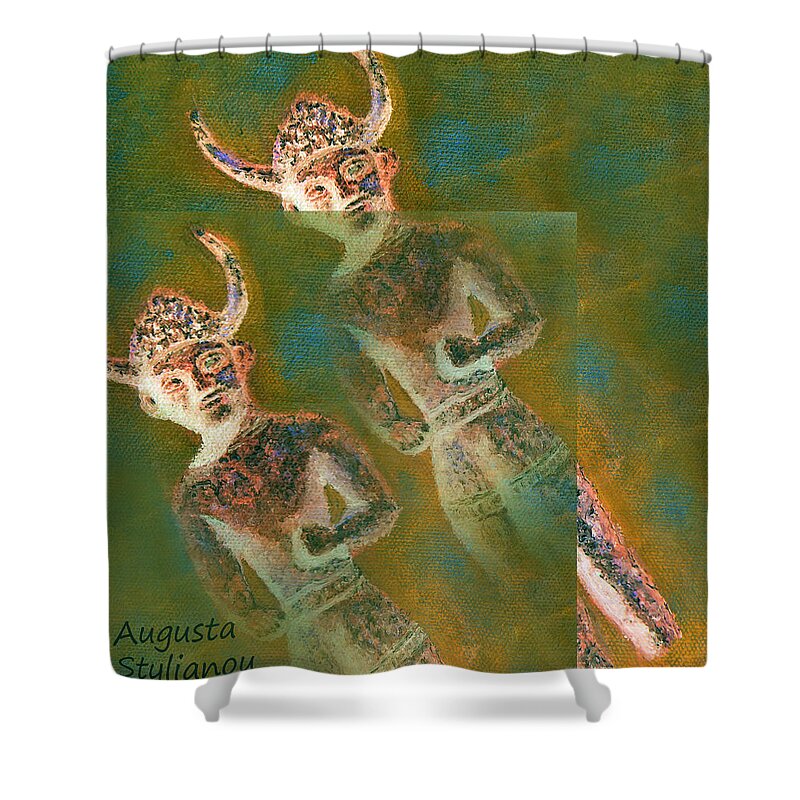 Augusta Stylianou Shower Curtain featuring the painting Cyprus Gods of Trade #4 by Augusta Stylianou