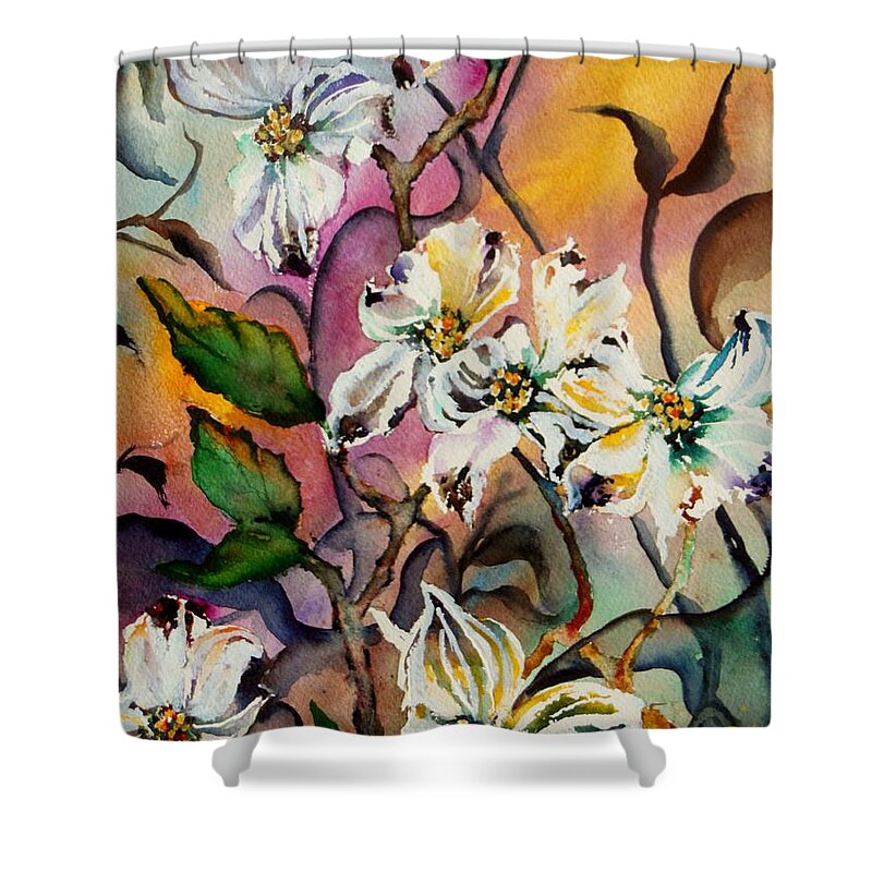 Dogwood Painting Shower Curtain featuring the painting Dance of the Dogwoods by Lil Taylor