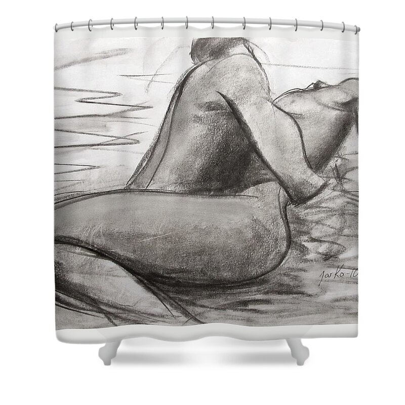 Male Shower Curtain featuring the painting Deep Love by Jarmo Korhonen aka Jarko