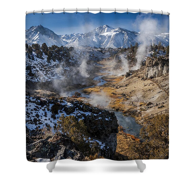 Mountains Shower Curtain featuring the photograph Hot Creek #3 by Cat Connor
