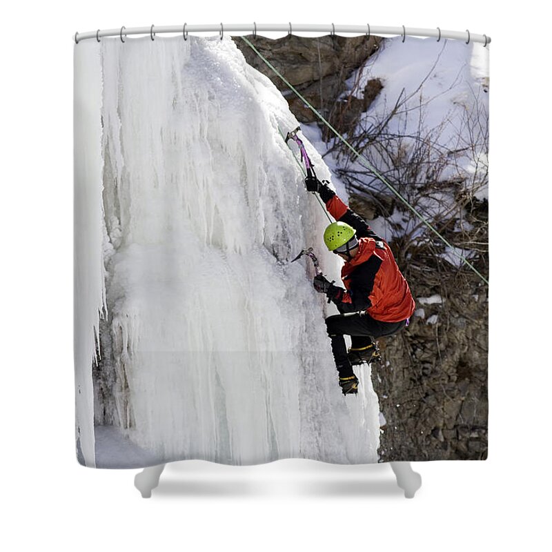 Ascending Shower Curtain featuring the photograph Ice Climbing #3 by Greg Ochocki