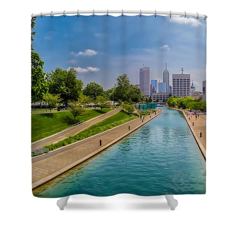 Indiana Shower Curtain featuring the photograph Indianapolis Skyline from the Canal by Ron Pate