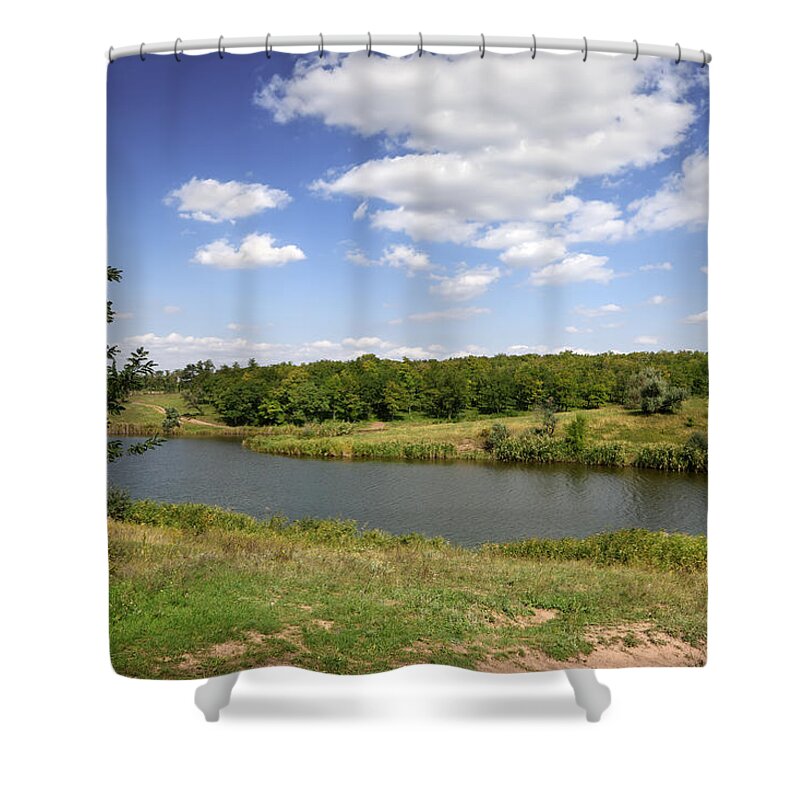 Water's Edge Shower Curtain featuring the photograph Landscape #3 by Savushkin
