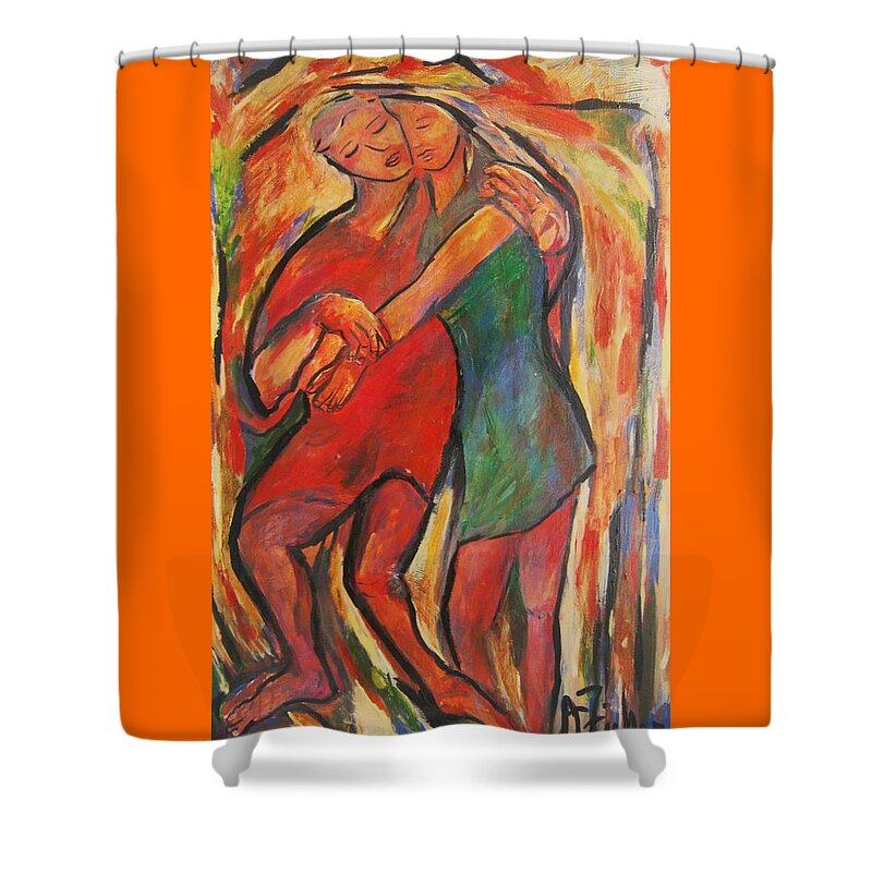 Figure Shower Curtain featuring the painting Lean by Dawn Caravetta Fisher