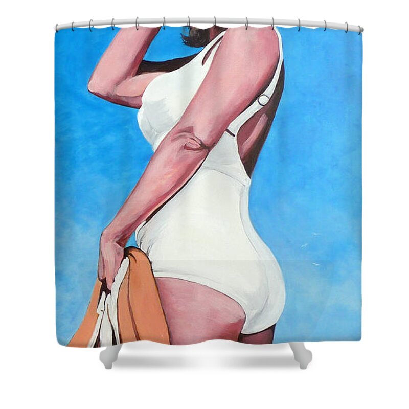 Marilyn Monroe Shower Curtain featuring the painting Marilyn Monroe #1 by Tom Roderick