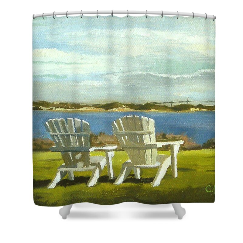 Christine Hopkins Shower Curtain featuring the painting Newport Bridge Newport Rhode Island #5 by Christine Hopkins