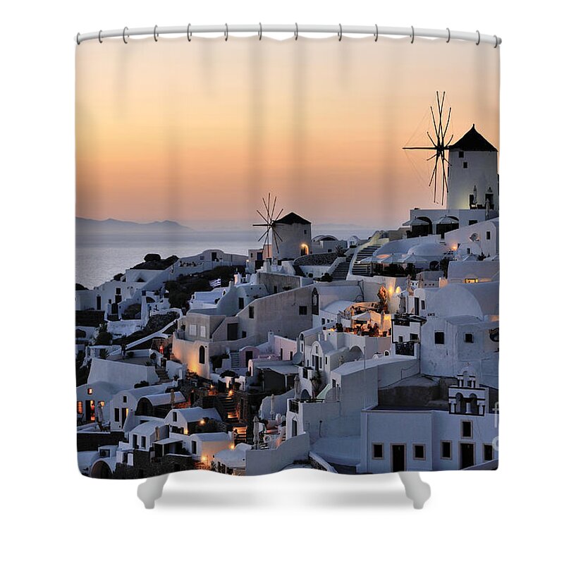 Santorini Shower Curtain featuring the photograph Oia town during sunset #2 by George Atsametakis