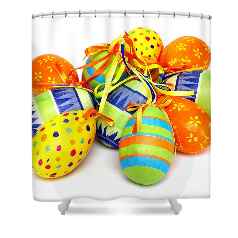 Easter Shower Curtain featuring the photograph Paper Covered Easter Eggs #3 by Olivier Le Queinec