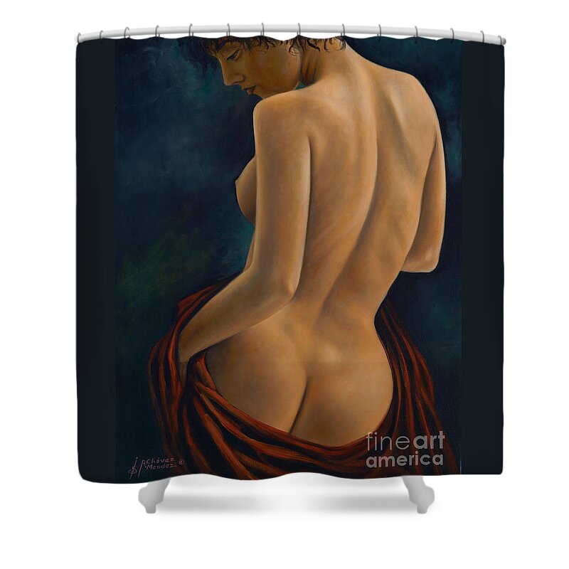Red-silk Shower Curtain featuring the painting Red Silk by Ricardo Chavez-Mendez