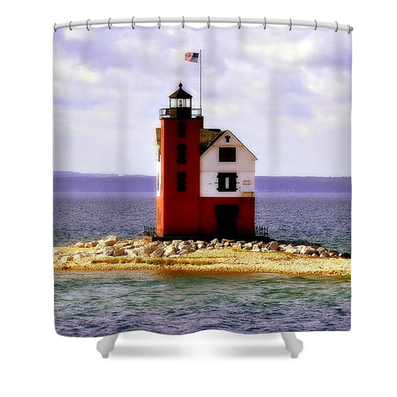Round Island Light House Shower Curtain featuring the photograph Round Island Lighthouse Straits Of Mackinac Michigan by Marysue Ryan