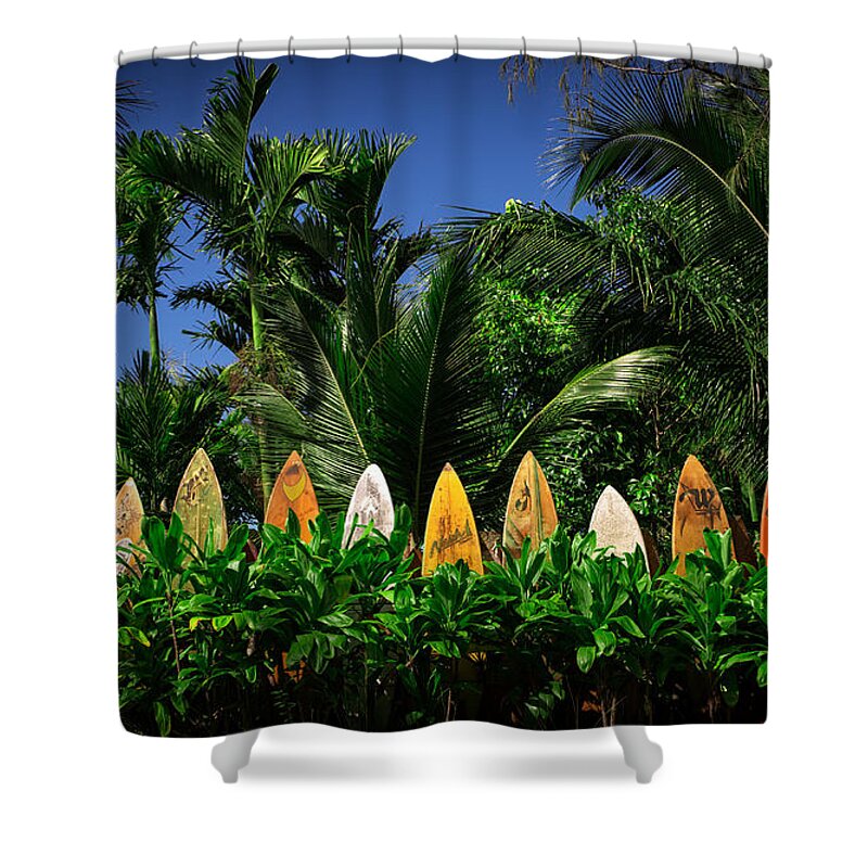 Hawaii Shower Curtain featuring the photograph Surf Board Fence Maui Hawaii #5 by Edward Fielding