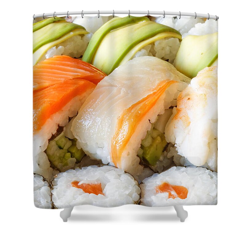 Appetizer Shower Curtain featuring the photograph Sushi by Peter Lakomy