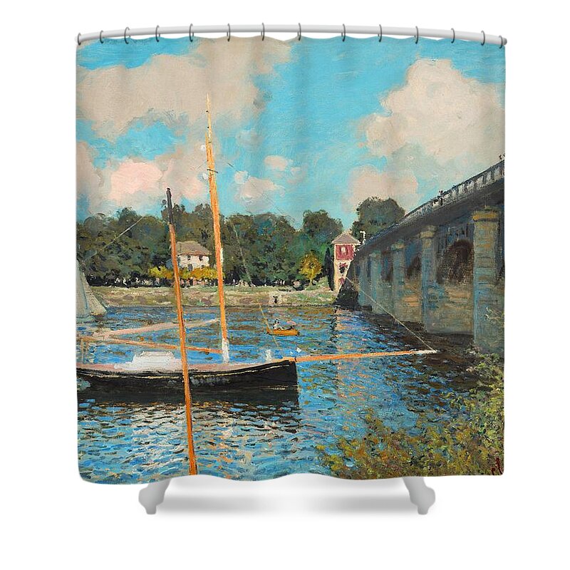 Claude Monet Shower Curtain featuring the painting The Bridge At Argenteuil #3 by Claude Monet